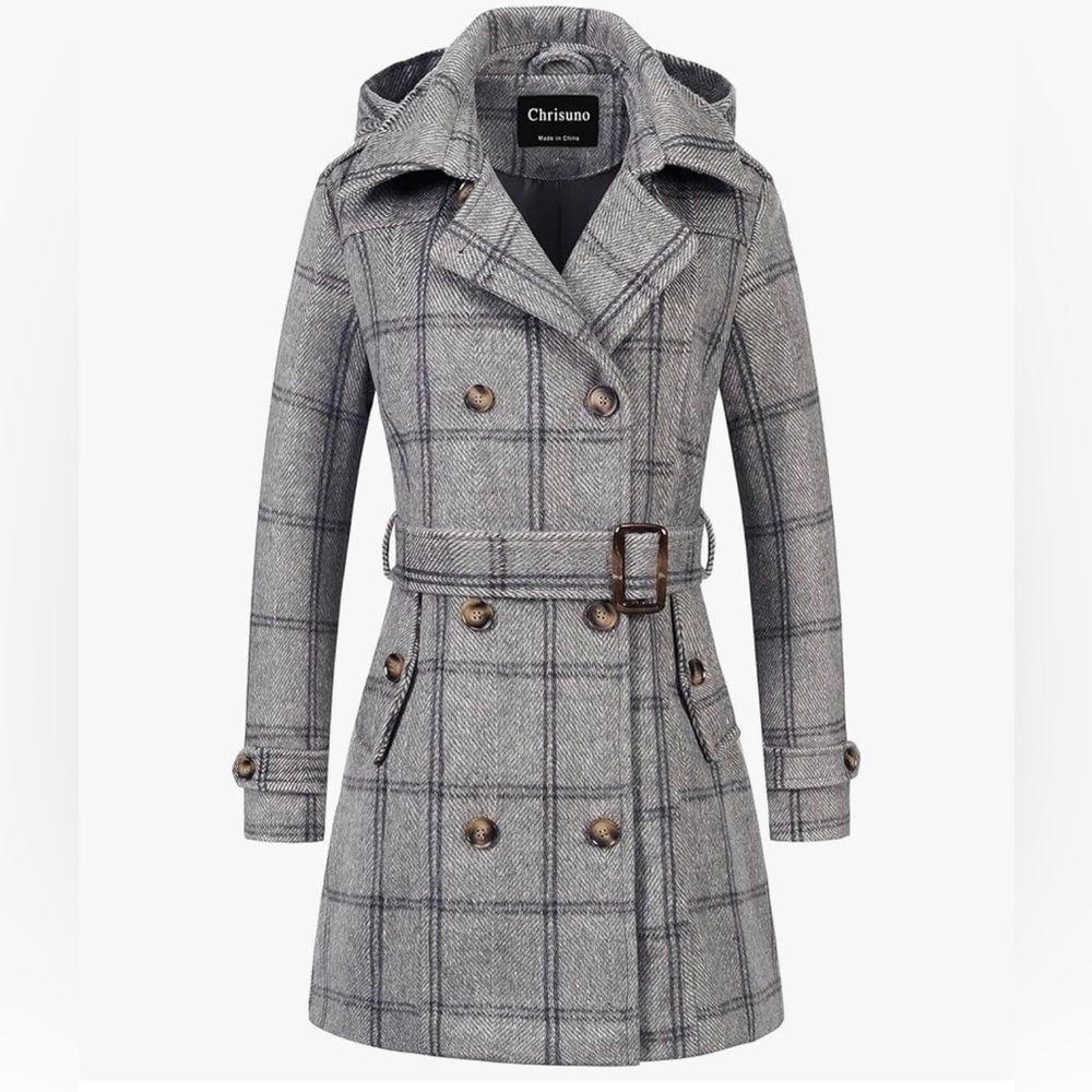 Chrisuno Double Breasted Pea Coat Hooded Long Warm Winter Trench Women’s Size XL